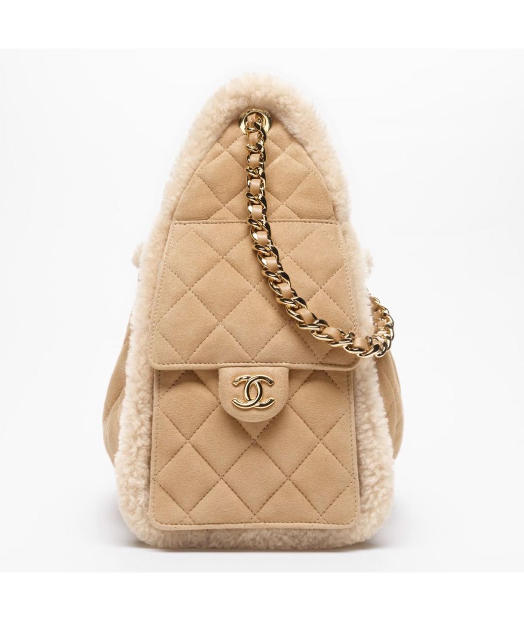 CHANEL Бежевая замшевая сумка через плечо, фото 4