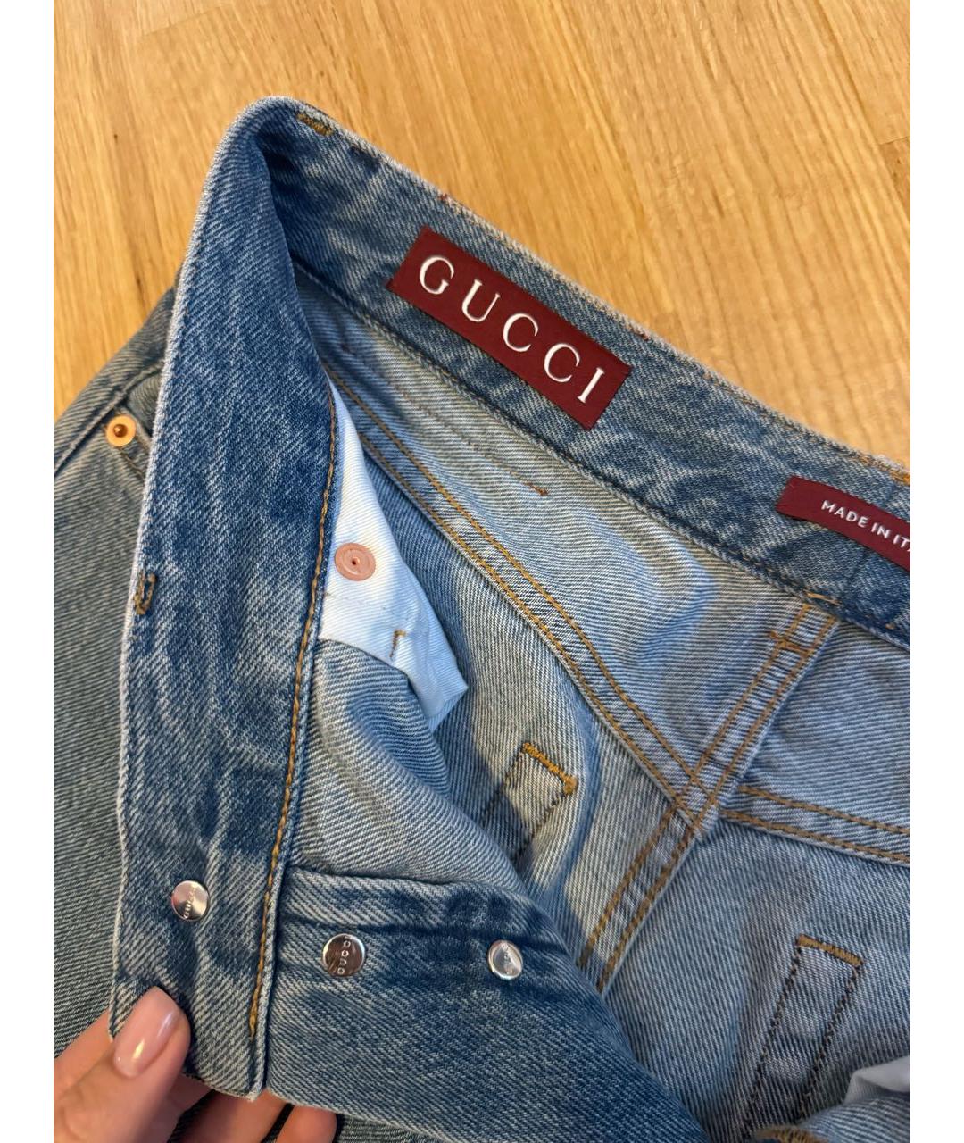 GUCCI Синие хлопковые прямые джинсы, фото 3