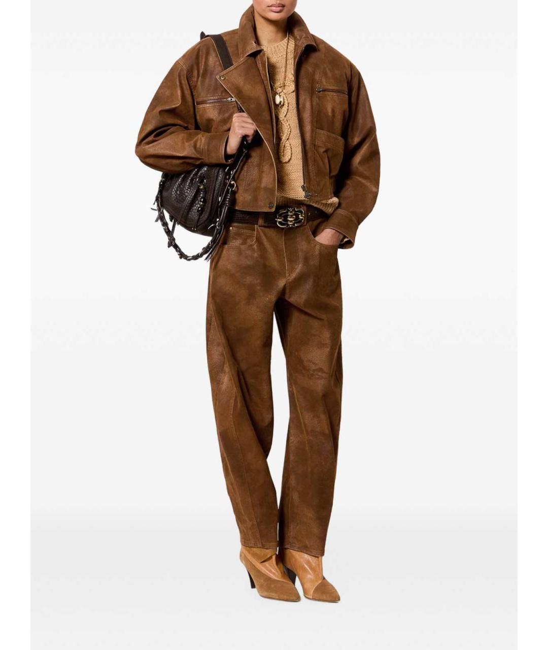 ISABEL MARANT ETOILE Коричневые полиэстеровые прямые брюки, фото 2