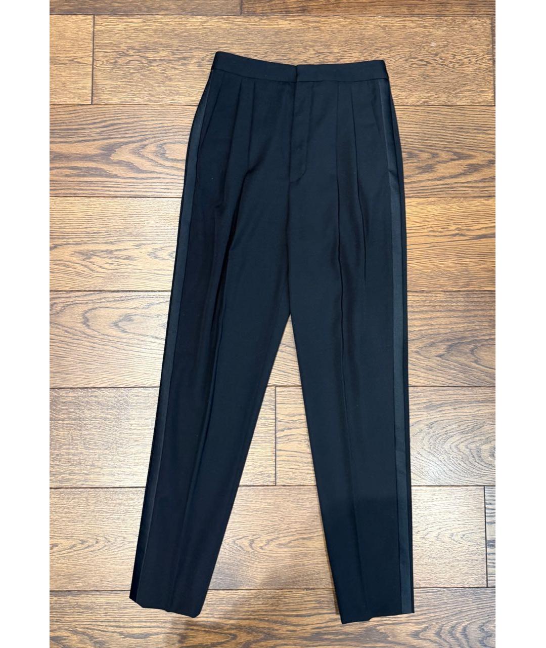 SAINT LAURENT Черные шерстяные прямые брюки, фото 4
