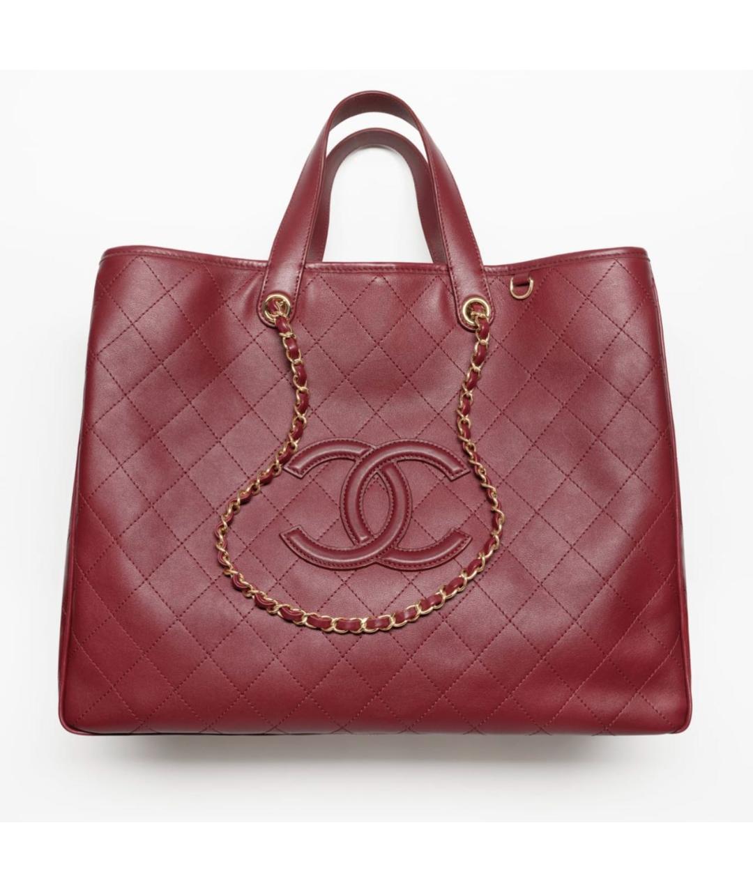 CHANEL Бордовая кожаная сумка тоут, фото 5