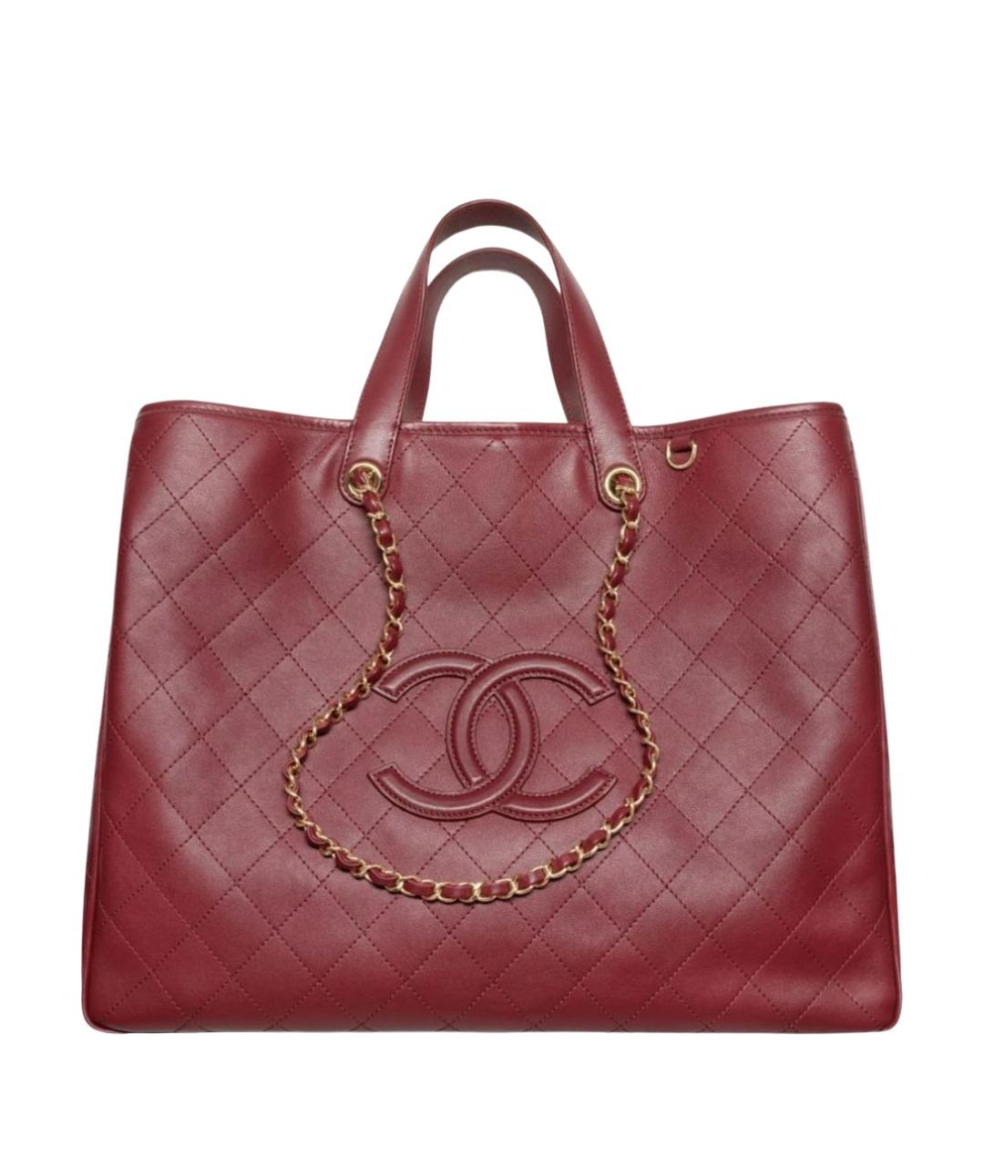 CHANEL Бордовая кожаная сумка тоут, фото 1