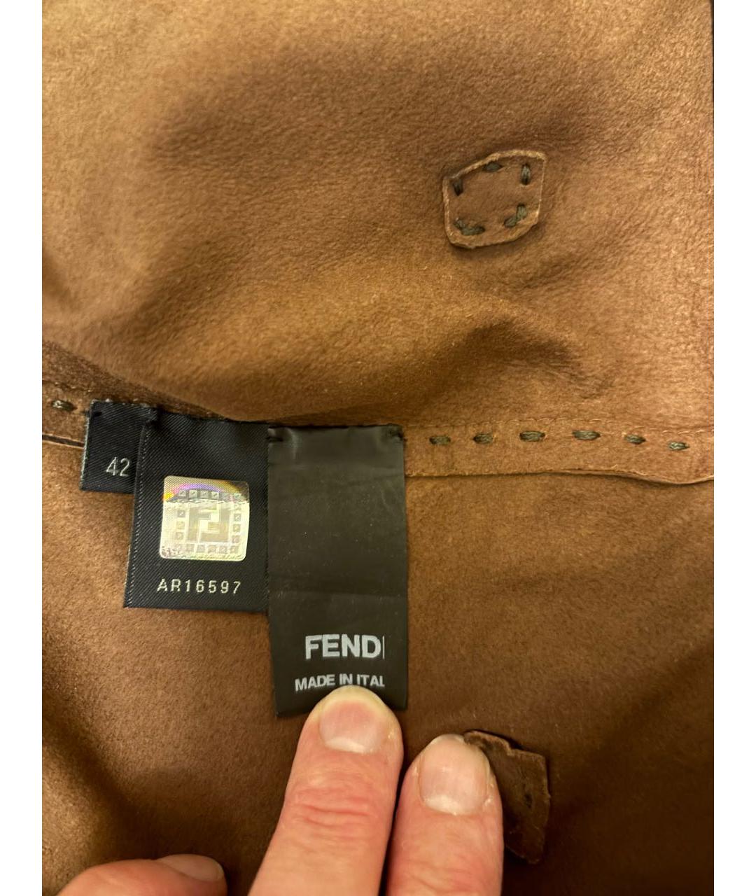 FENDI Коричневая кожаная куртка, фото 7