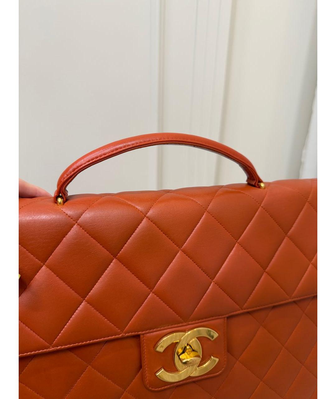 CHANEL Оранжевая кожаная сумка тоут, фото 4