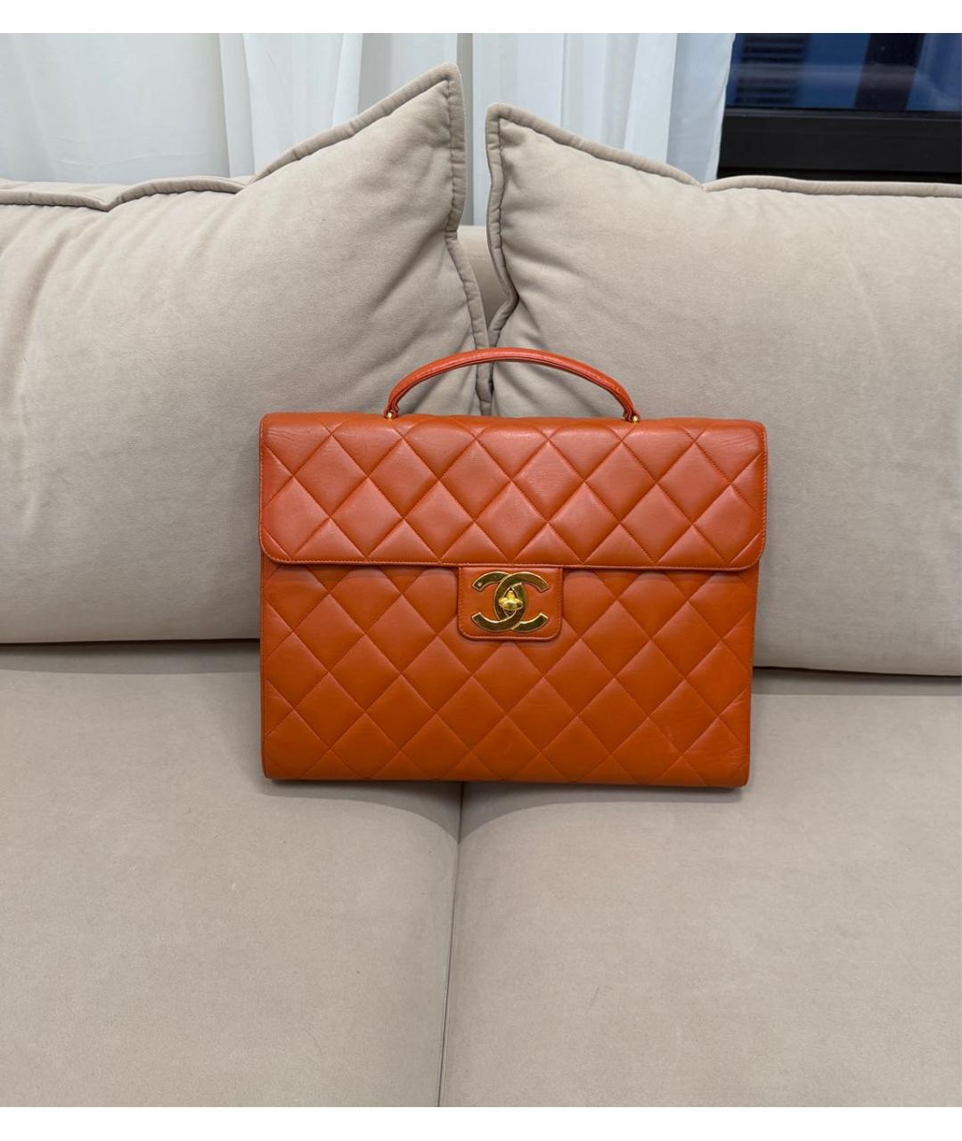 CHANEL Оранжевая кожаная сумка тоут, фото 9