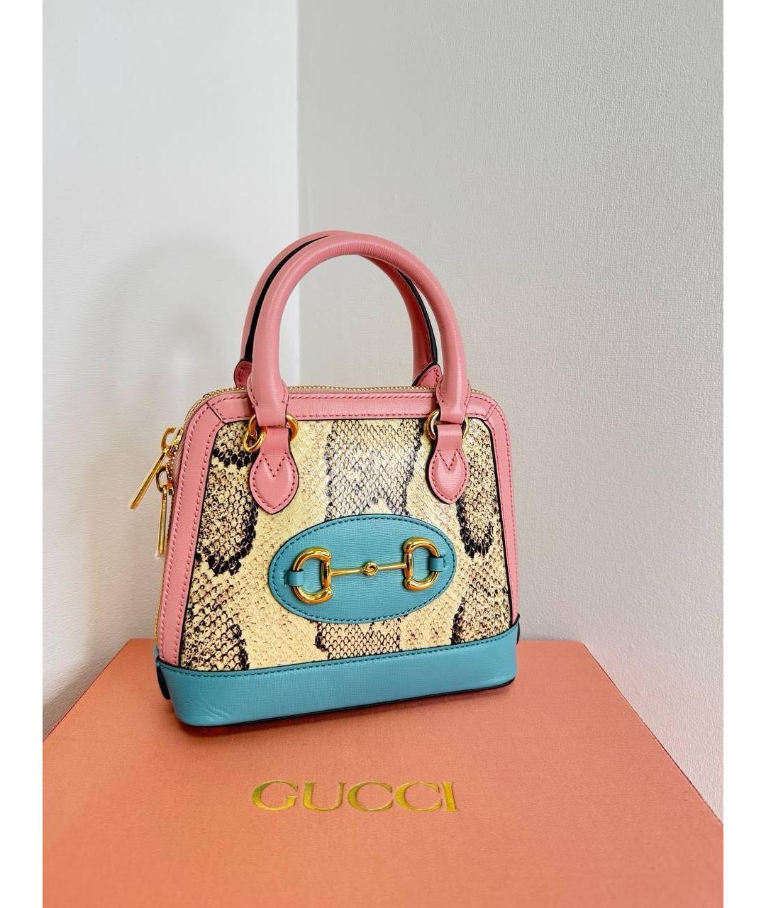 GUCCI Мульти сумка с короткими ручками из кожи питона, фото 4