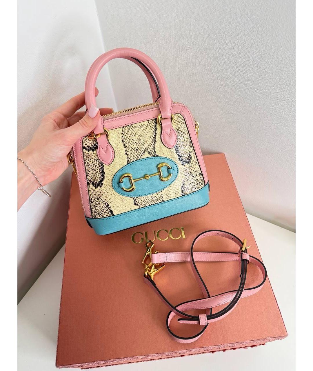 GUCCI Мульти сумка с короткими ручками из кожи питона, фото 5