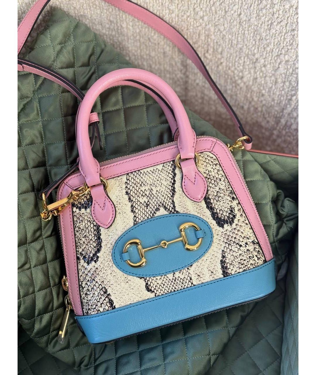 GUCCI Мульти сумка с короткими ручками из кожи питона, фото 3