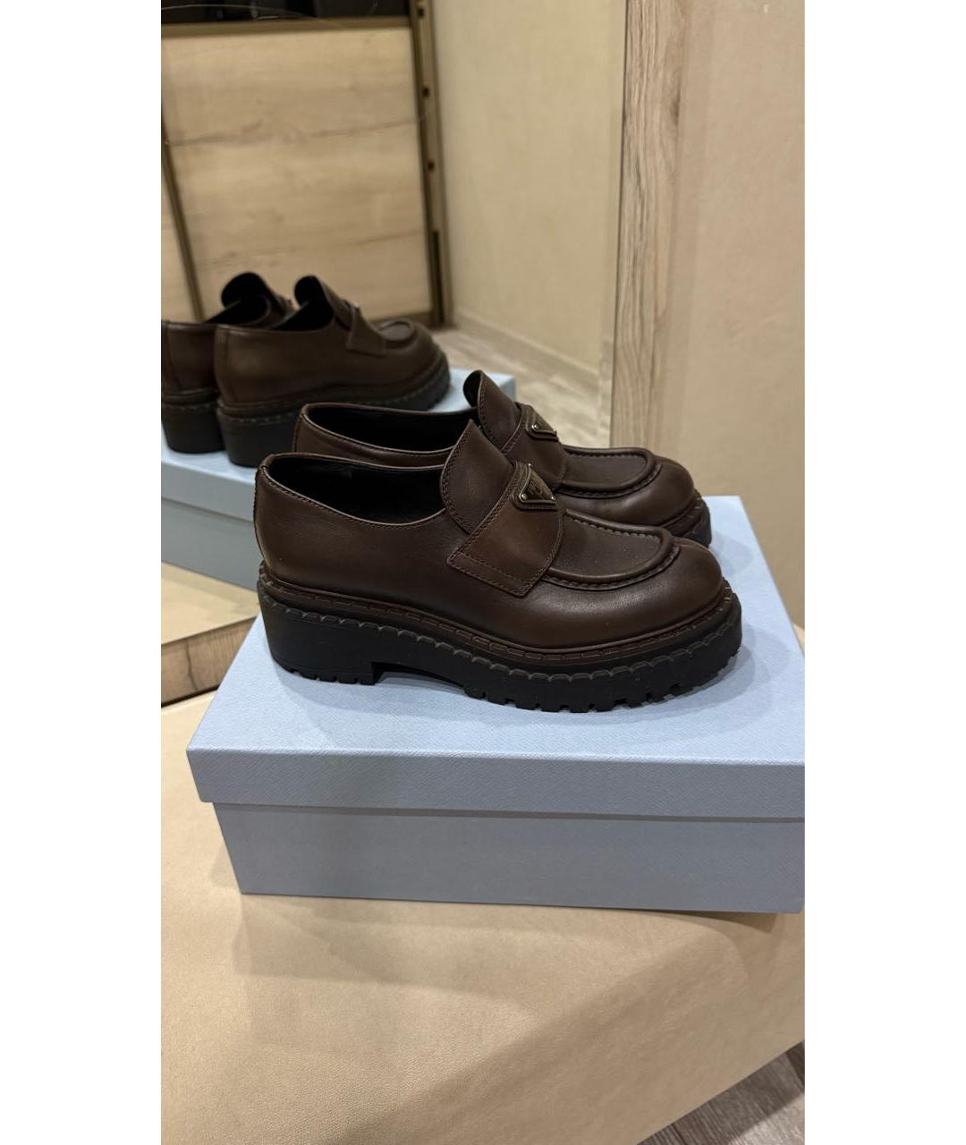 PRADA Коричневые кожаные лоферы, фото 5