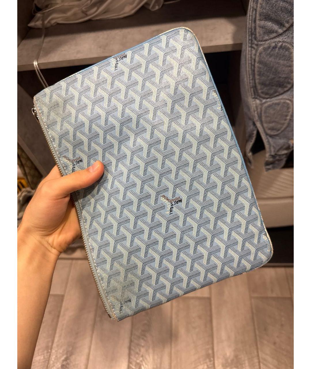 GOYARD Бирюзовая папка для документов из канвы, фото 8