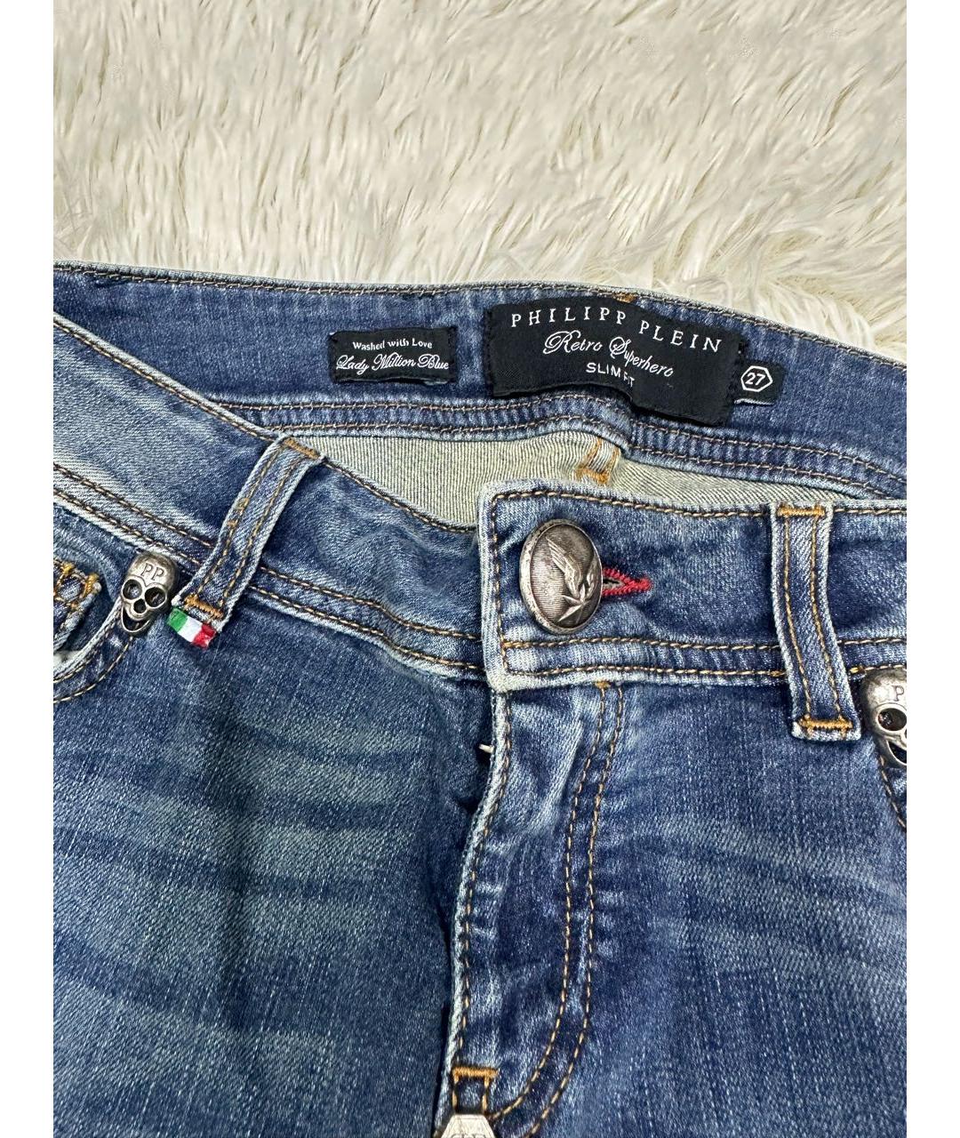 PHILIPP PLEIN Темно-синие хлопковые джинсы слим, фото 3