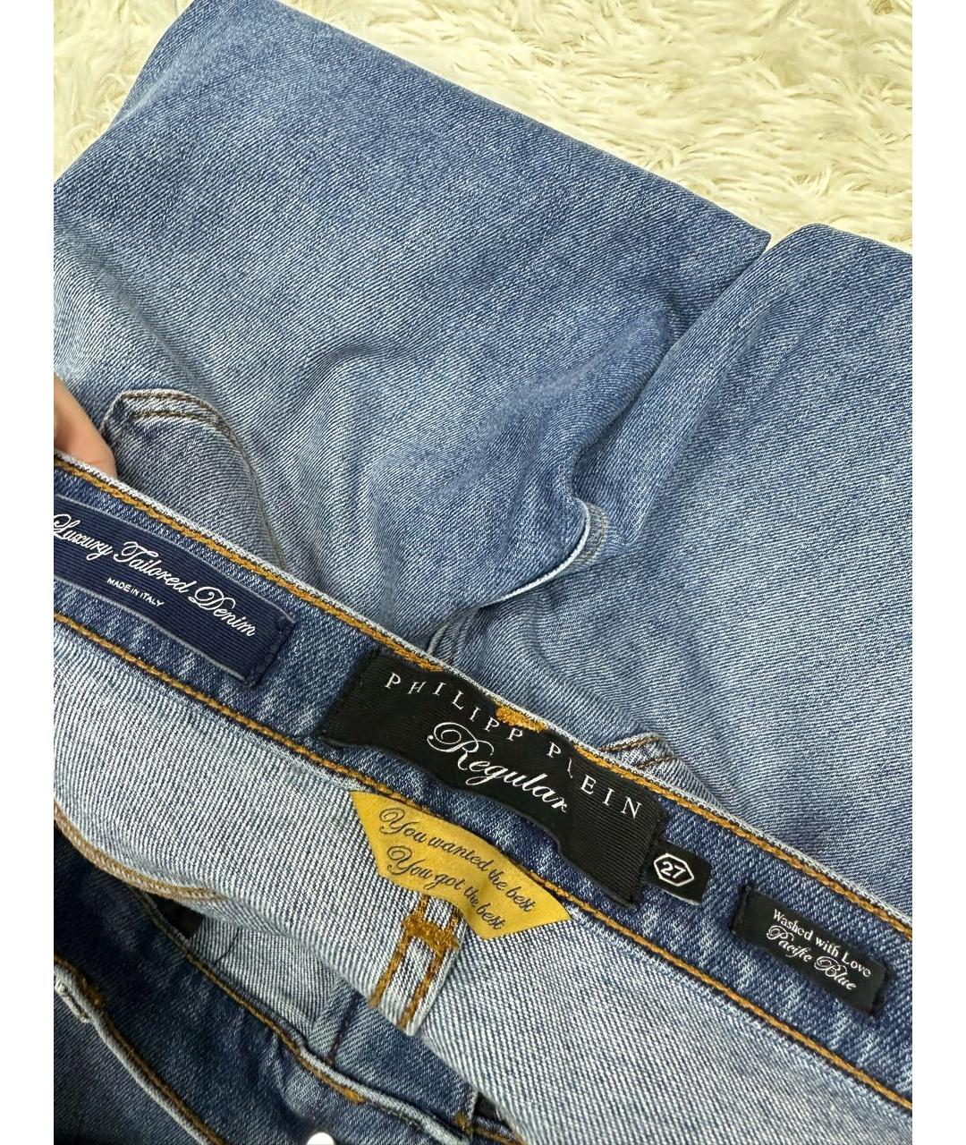 PHILIPP PLEIN Голубые хлопковые джинсы слим, фото 4