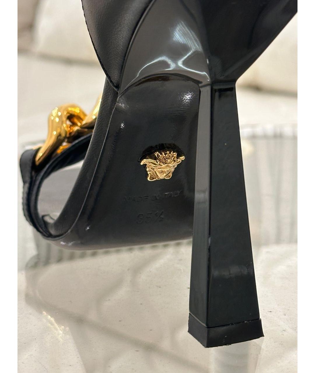 VERSACE Черные кожаные босоножки, фото 4