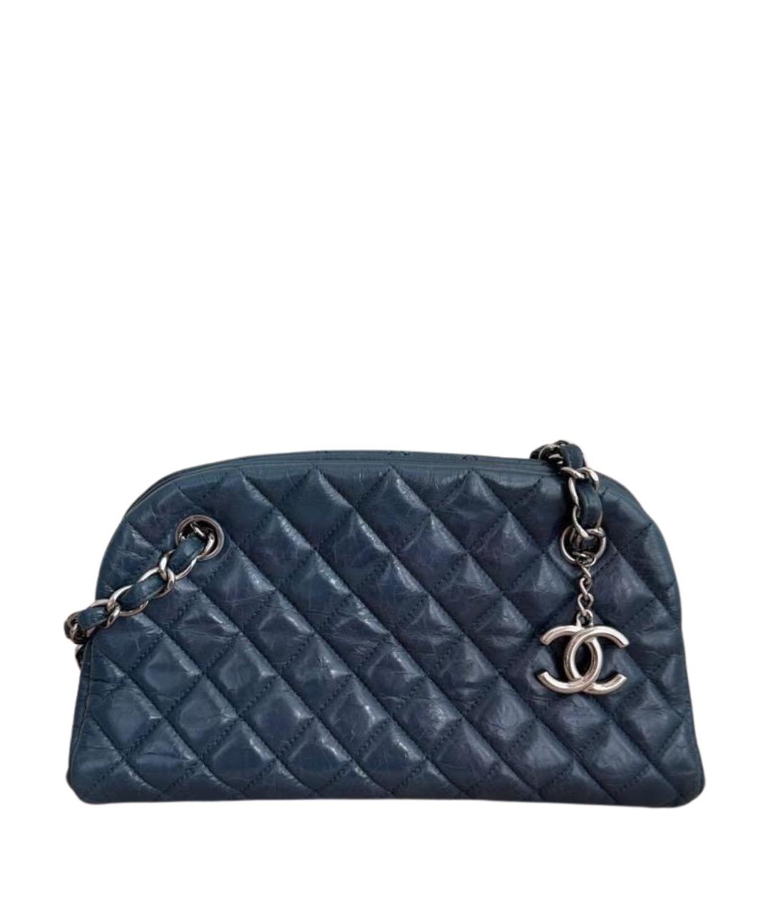 CHANEL Темно-синяя кожаная сумка с короткими ручками, фото 1