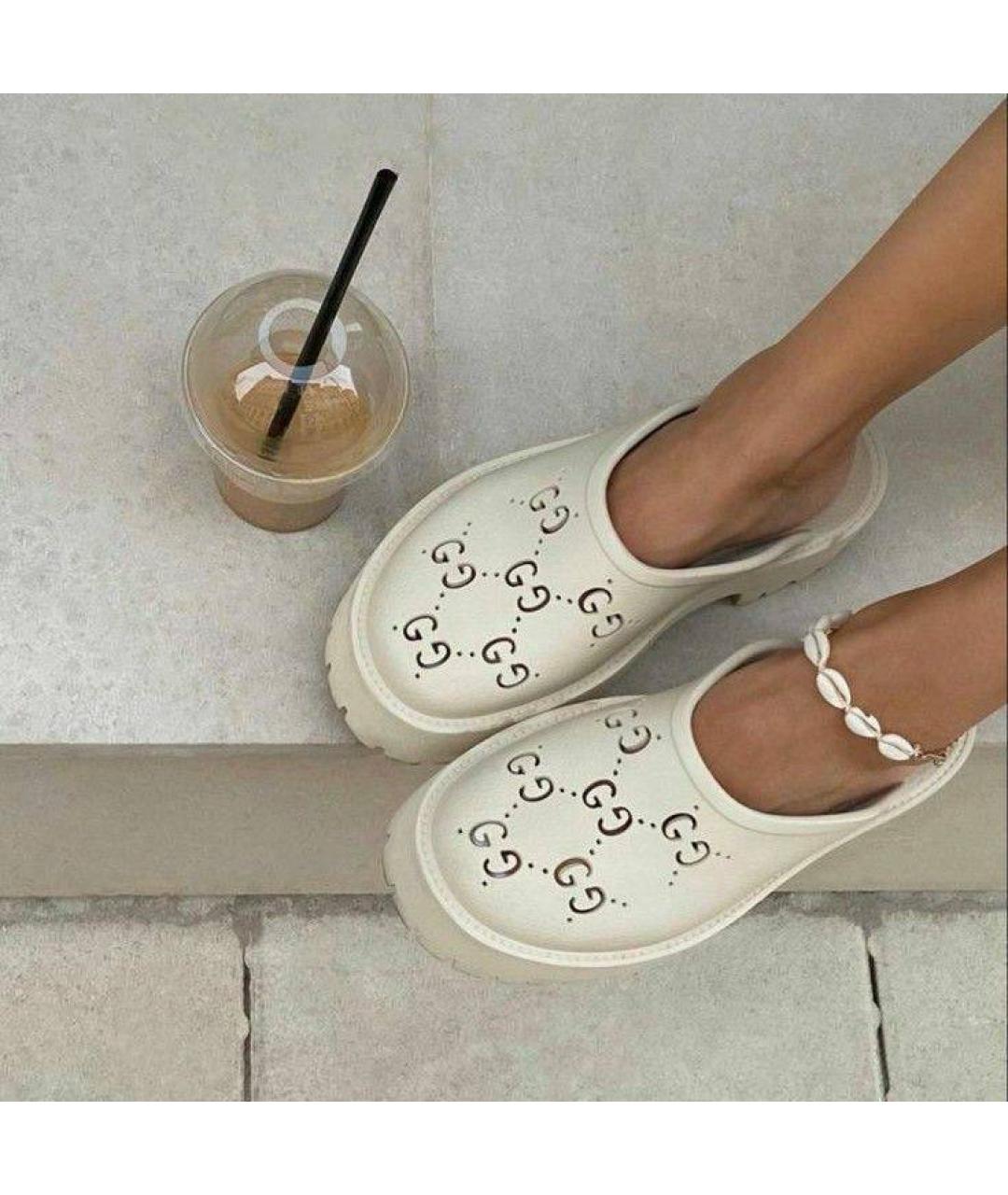 GUCCI Бежевые резиновые сабо, фото 4