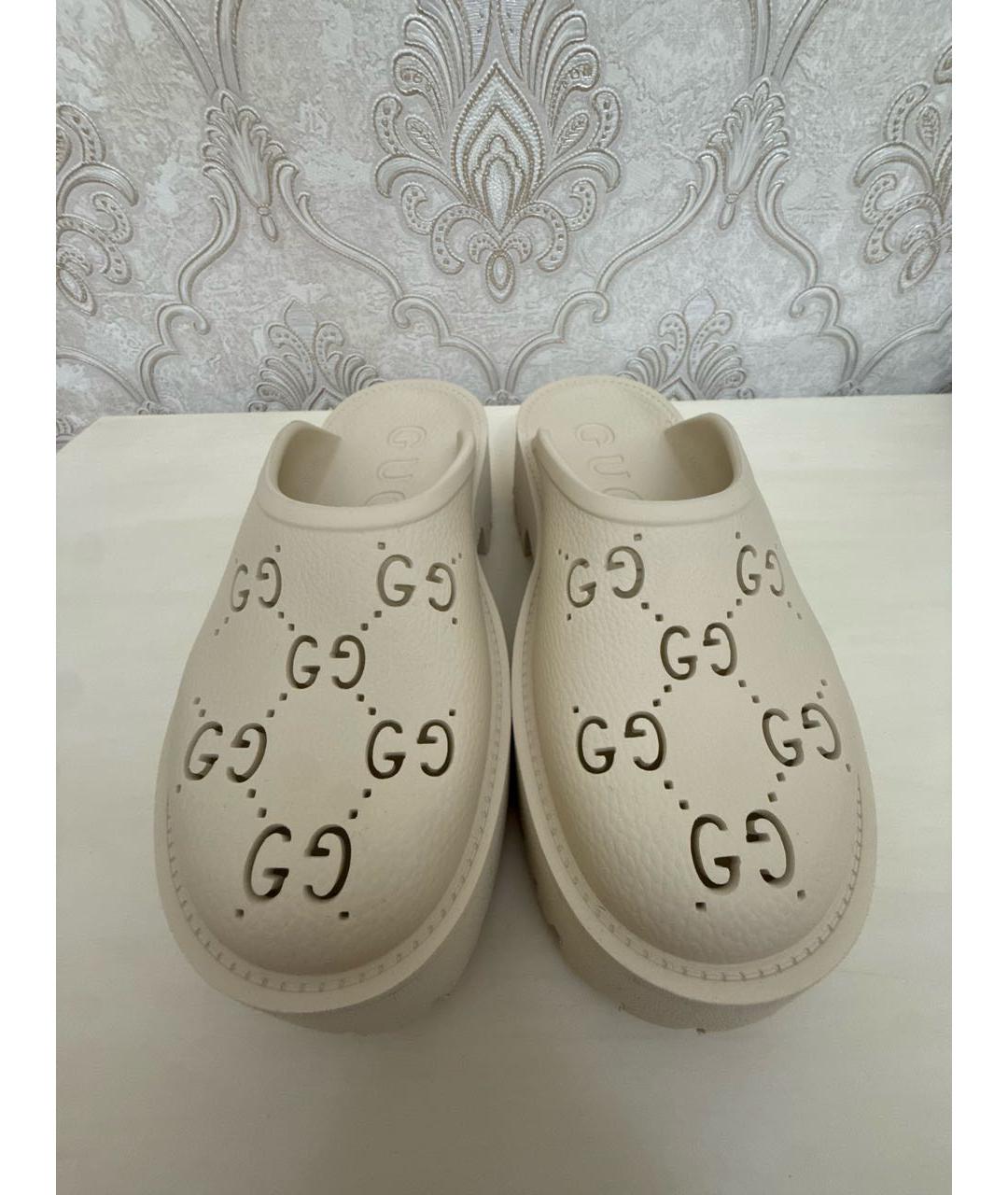 GUCCI Бежевые резиновые сабо, фото 2