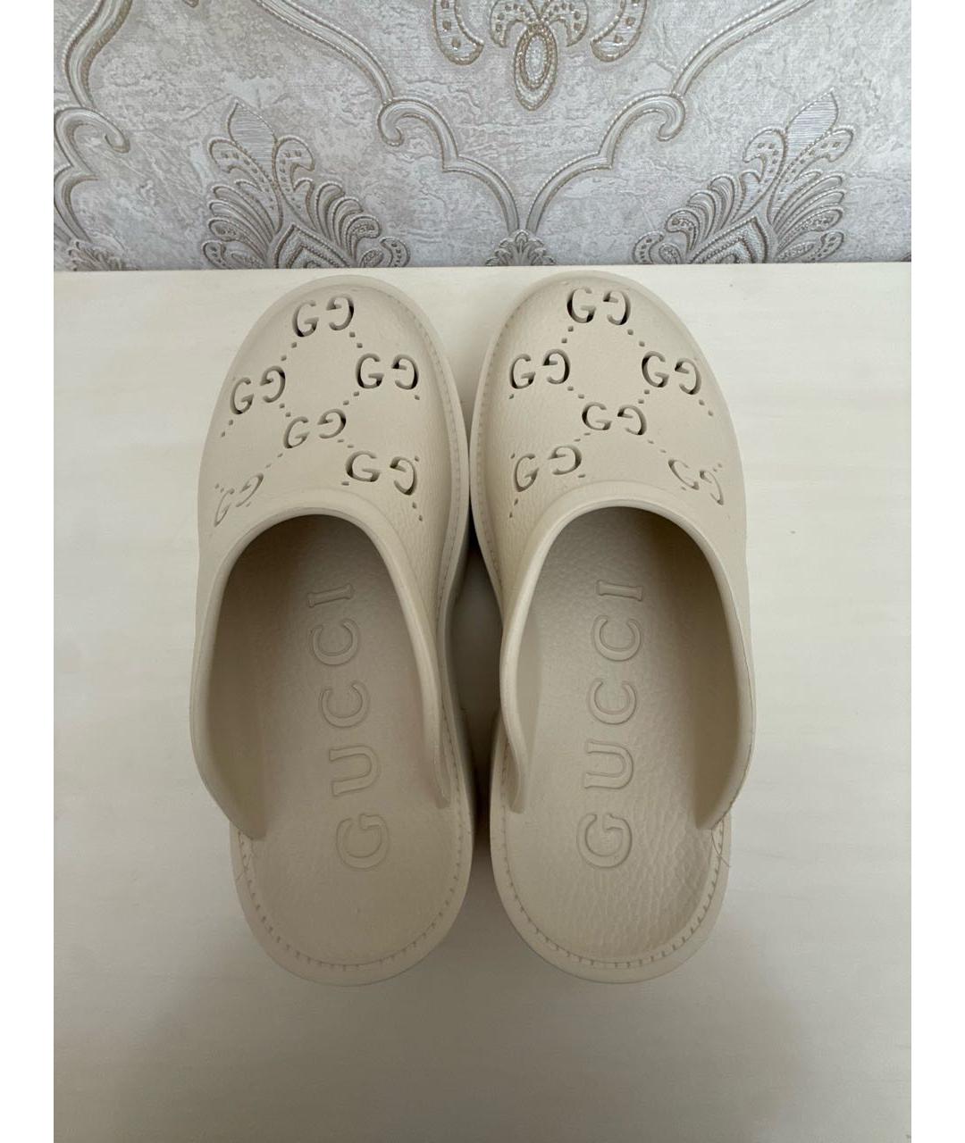 GUCCI Бежевые резиновые сабо, фото 3