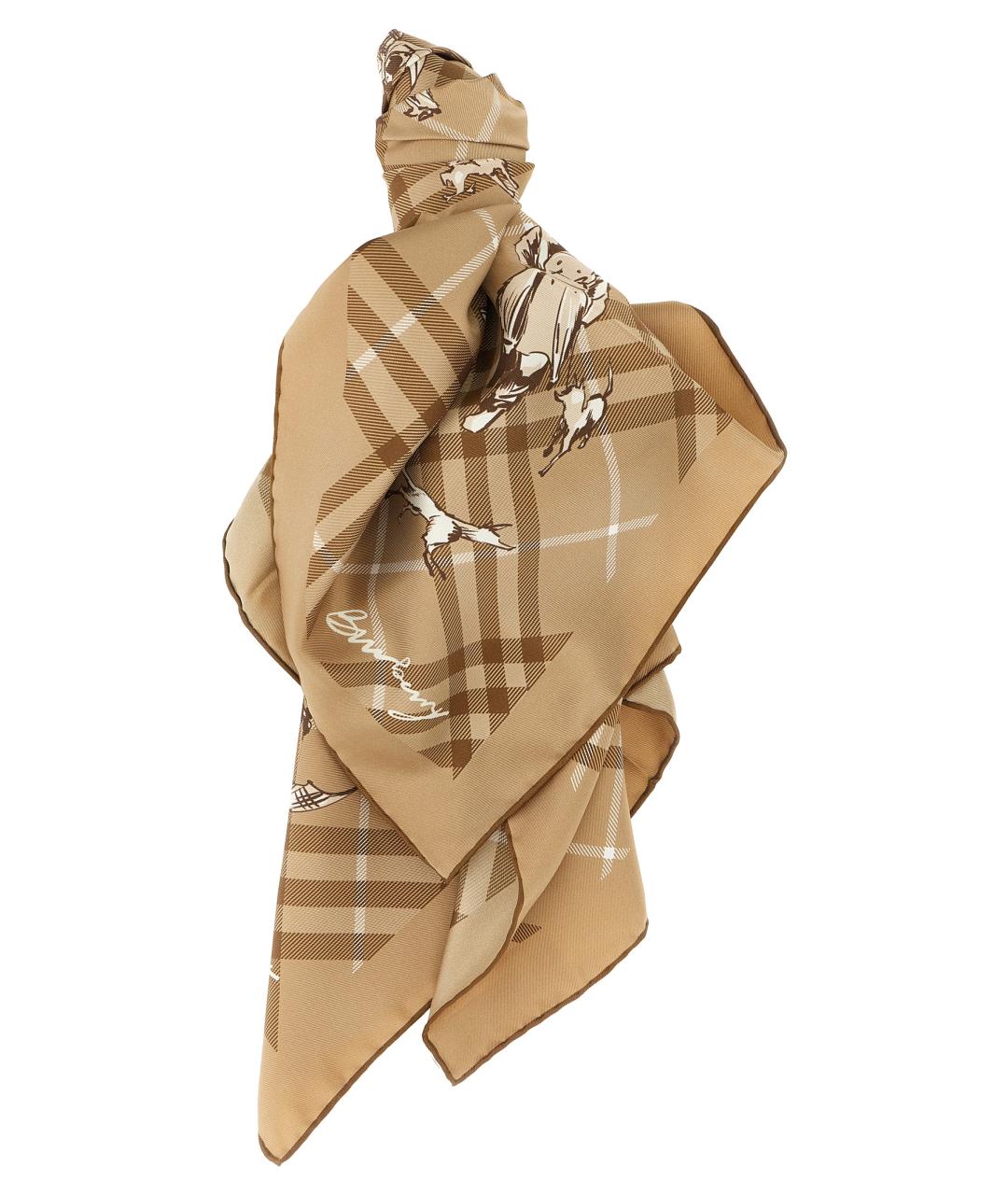 BURBERRY Бежевый шелковый шарф, фото 1