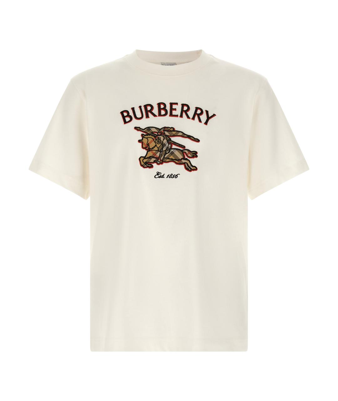 BURBERRY Белая хлопковая футболка, фото 5