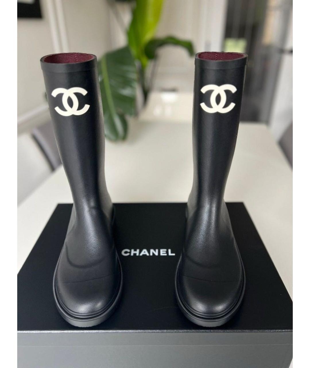 CHANEL Черные резиновые сапоги, фото 2