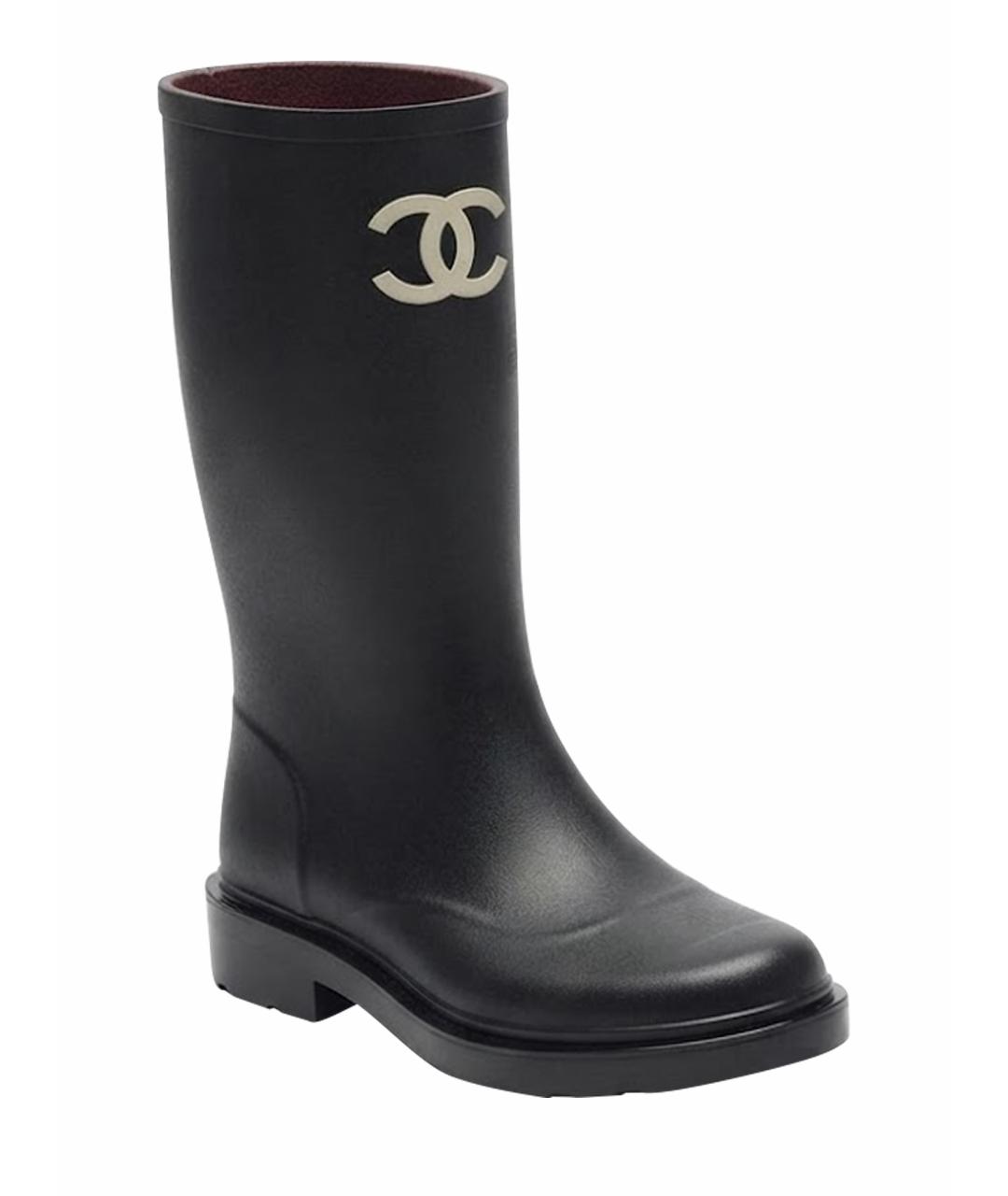 CHANEL Черные резиновые сапоги, фото 1