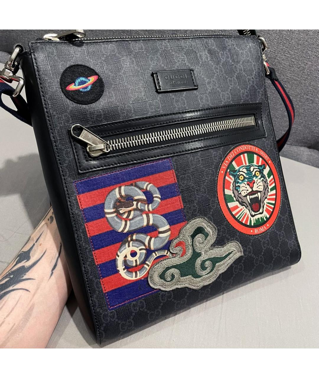 GUCCI Черная сумка на плечо из канвы, фото 2