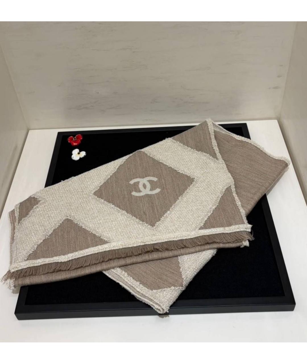 CHANEL Серый шерстяной шарф, фото 3