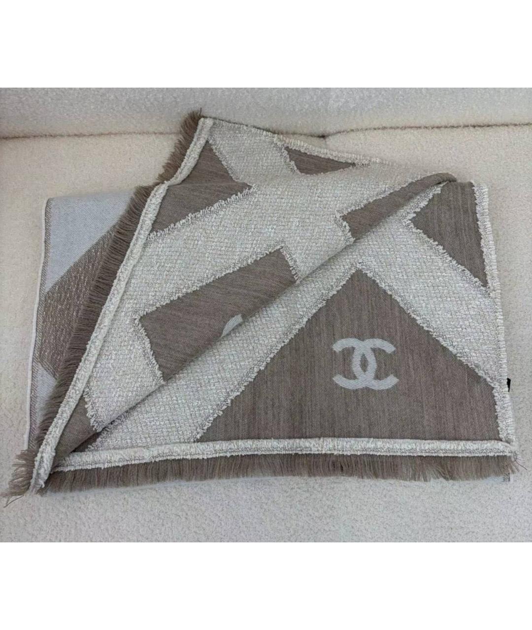 CHANEL Серый шерстяной шарф, фото 2