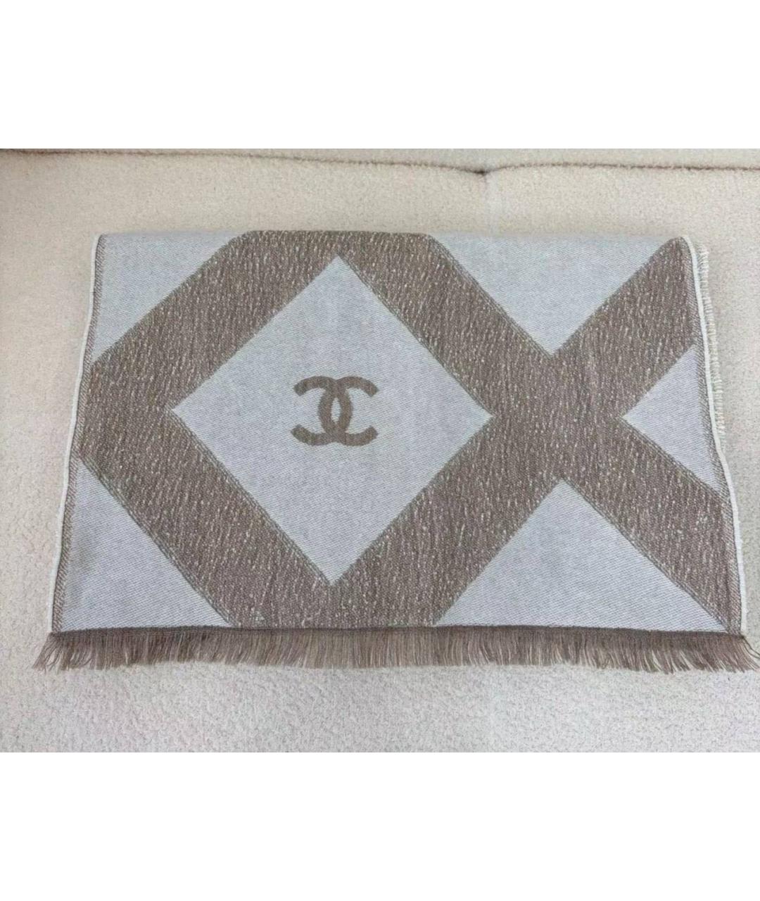 CHANEL Серый шерстяной шарф, фото 4