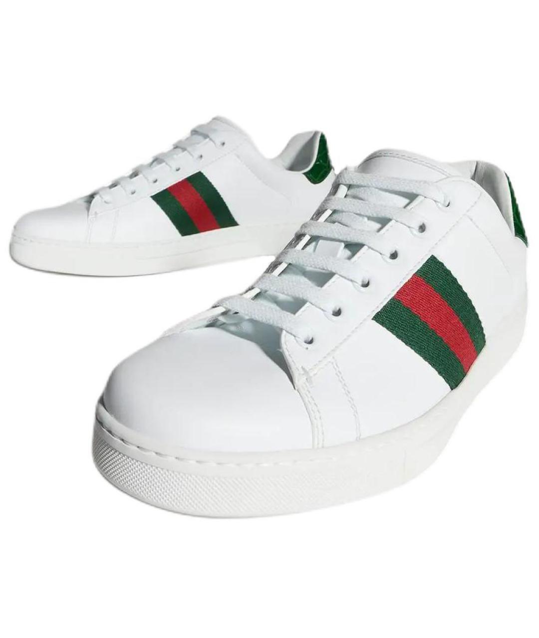 GUCCI Белые кожаные кроссовки, фото 4