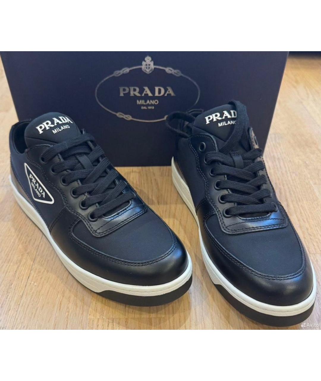 PRADA Черные кожаные кроссовки, фото 2