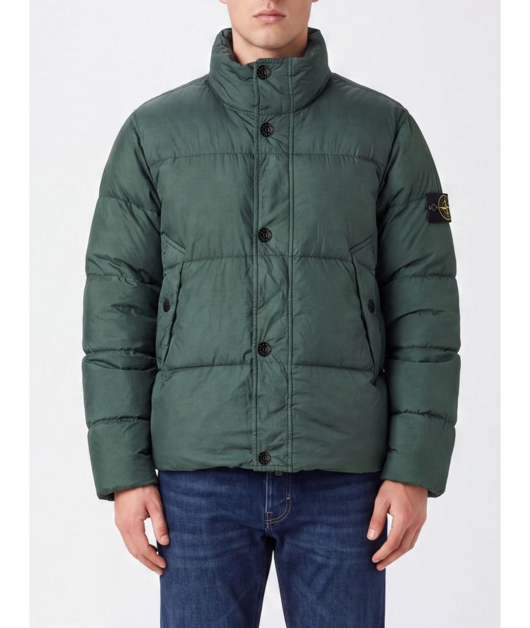 STONE ISLAND Зеленый полиамидовый пуховик, фото 2