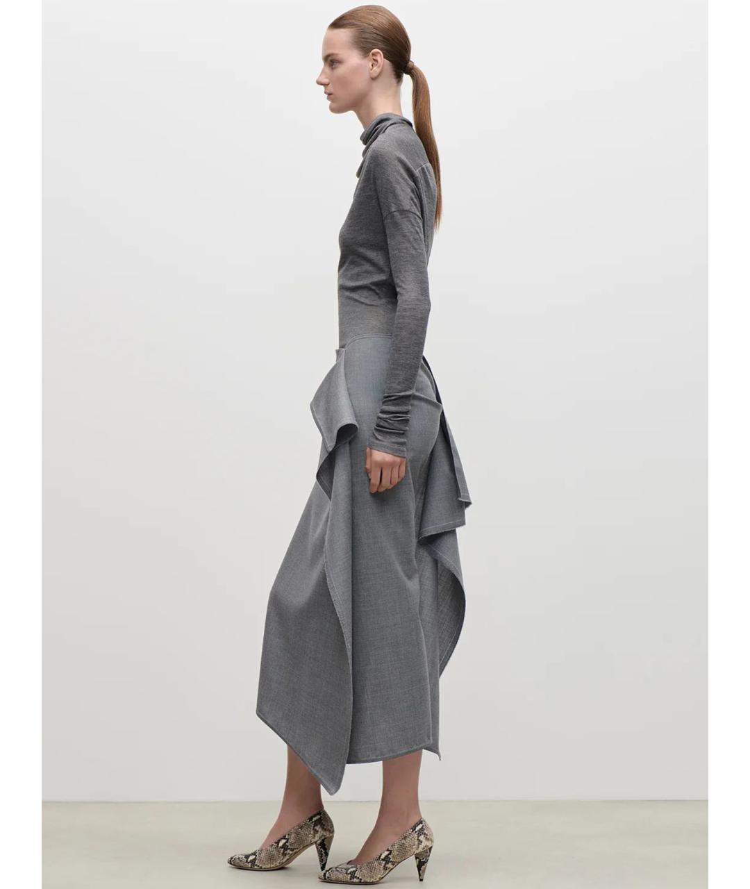 VICTORIA BECKHAM Серая шерстяная юбка миди, фото 4