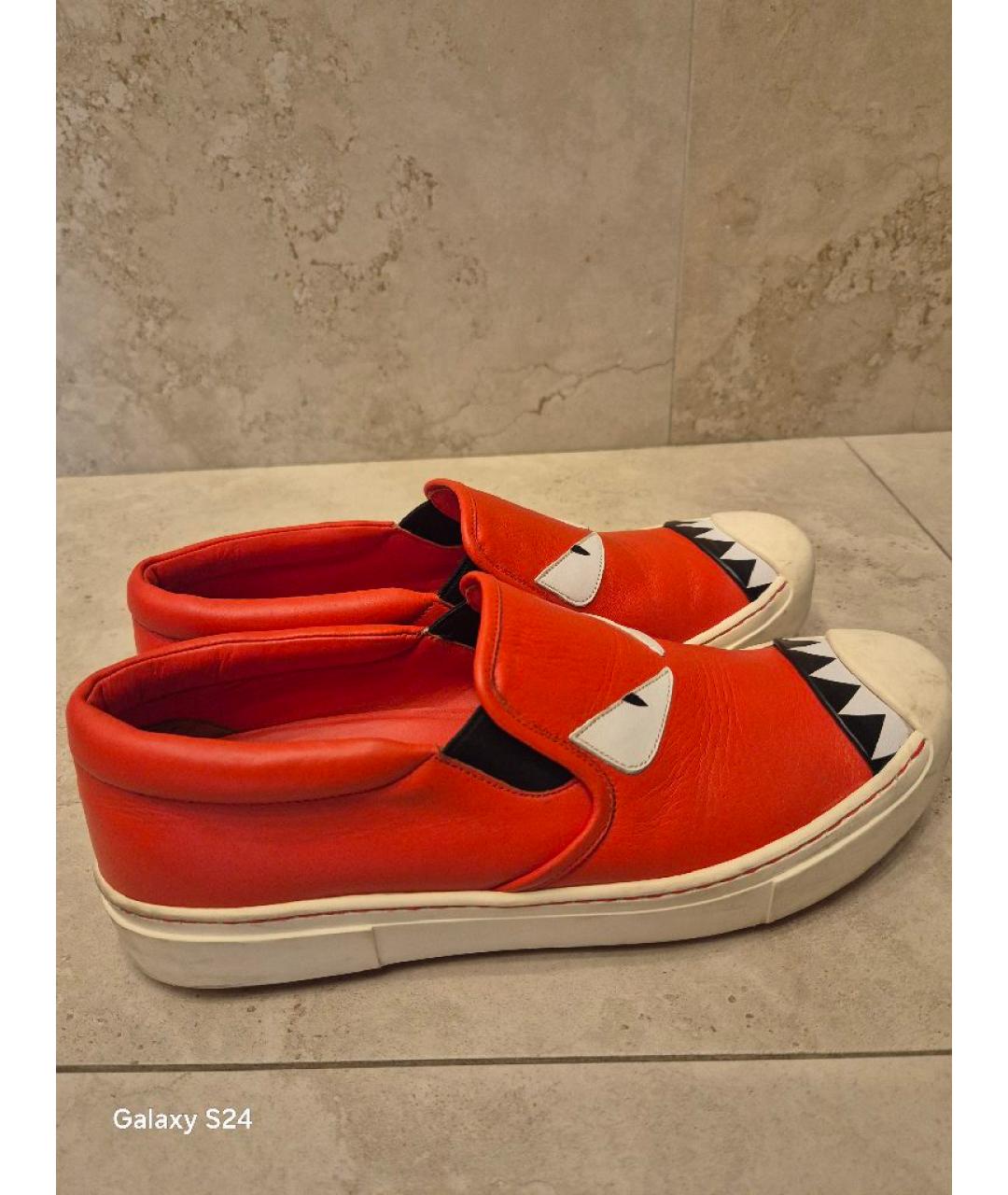 FENDI Оранжевые кожаные слипоны, фото 4