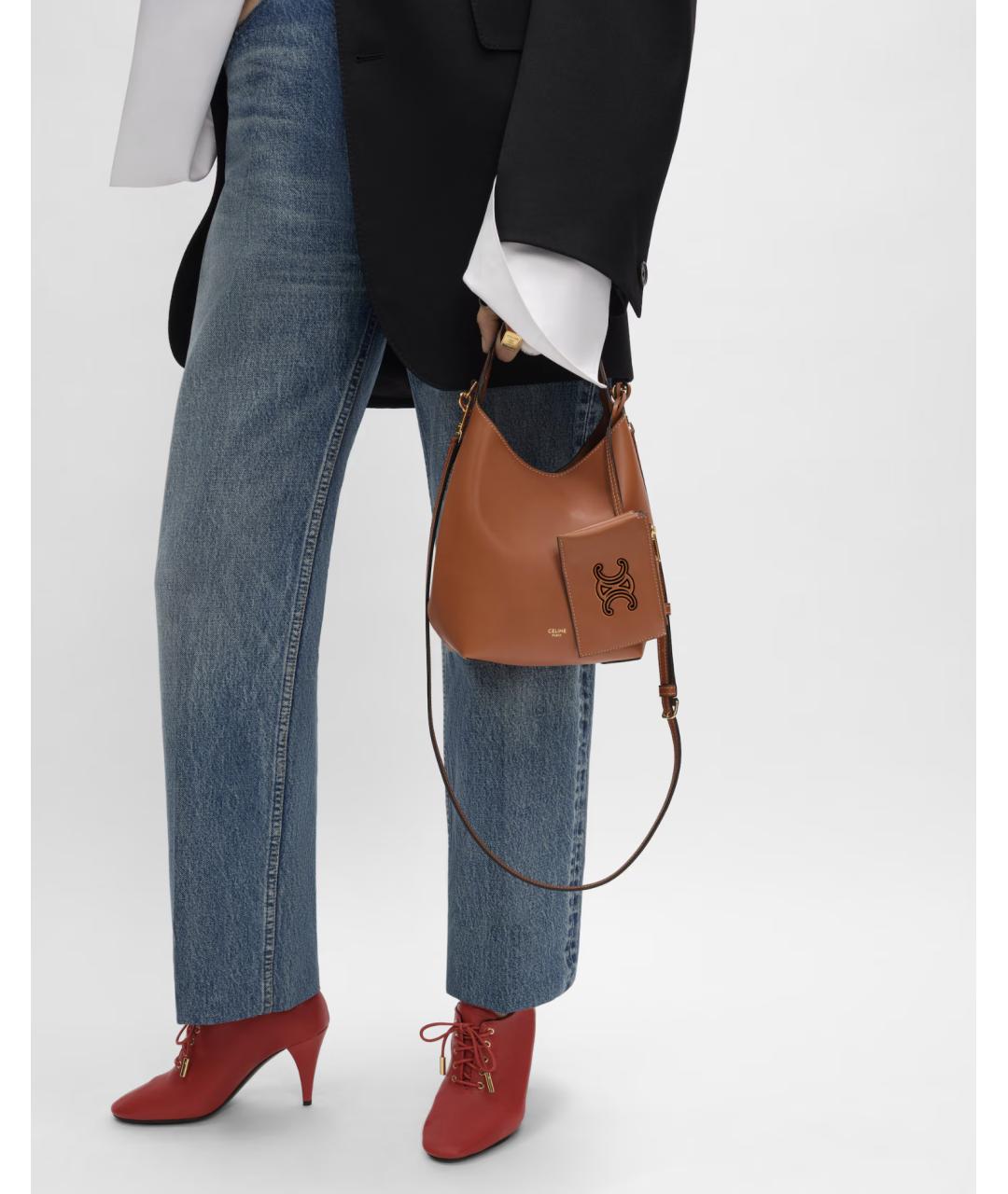 CELINE Коричневая кожаная сумка через плечо, фото 3