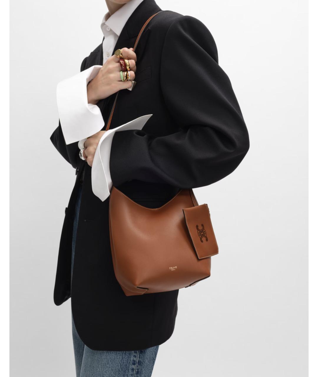 CELINE Коричневая кожаная сумка через плечо, фото 2