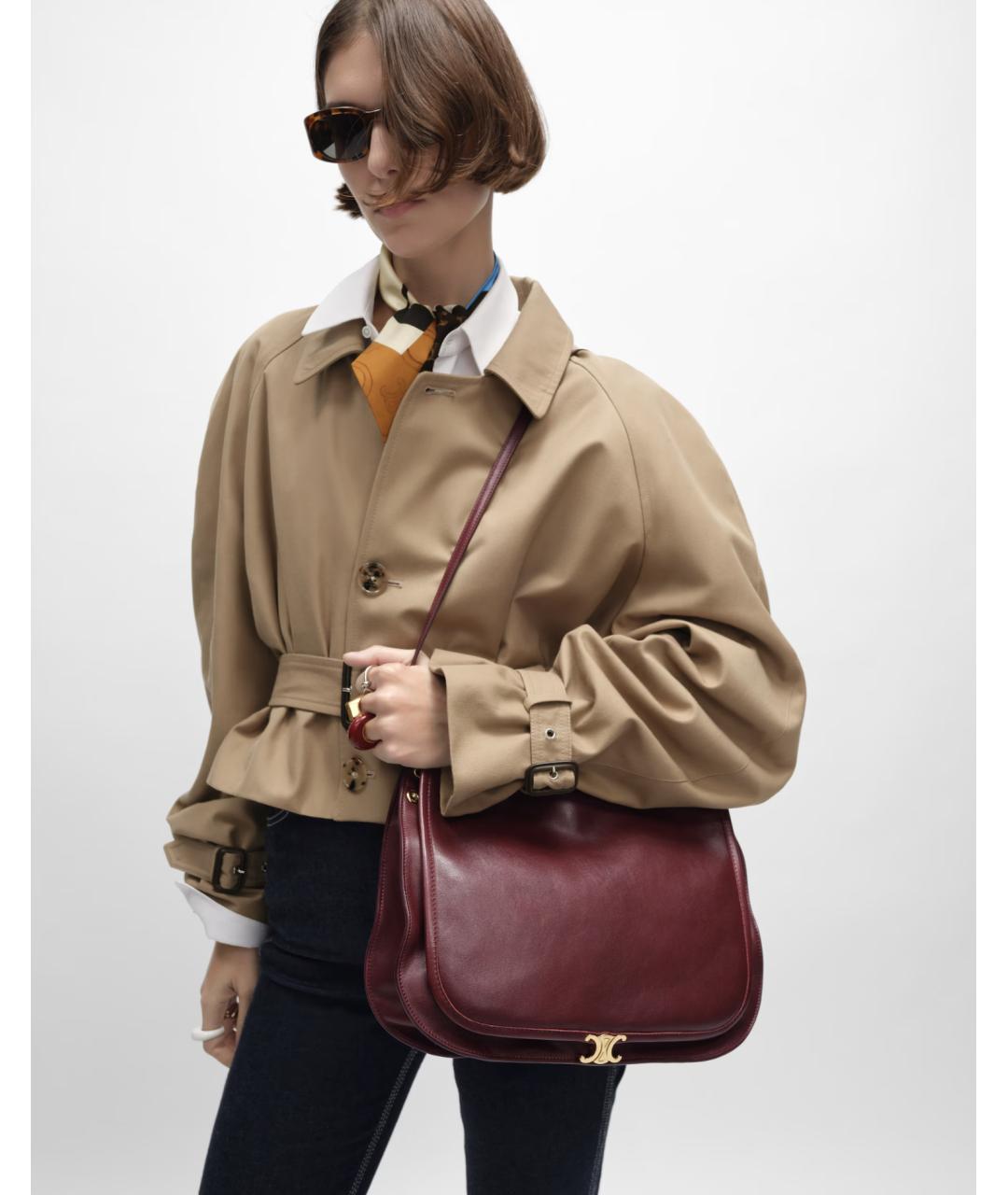 CELINE Бордовая кожаная сумка через плечо, фото 2
