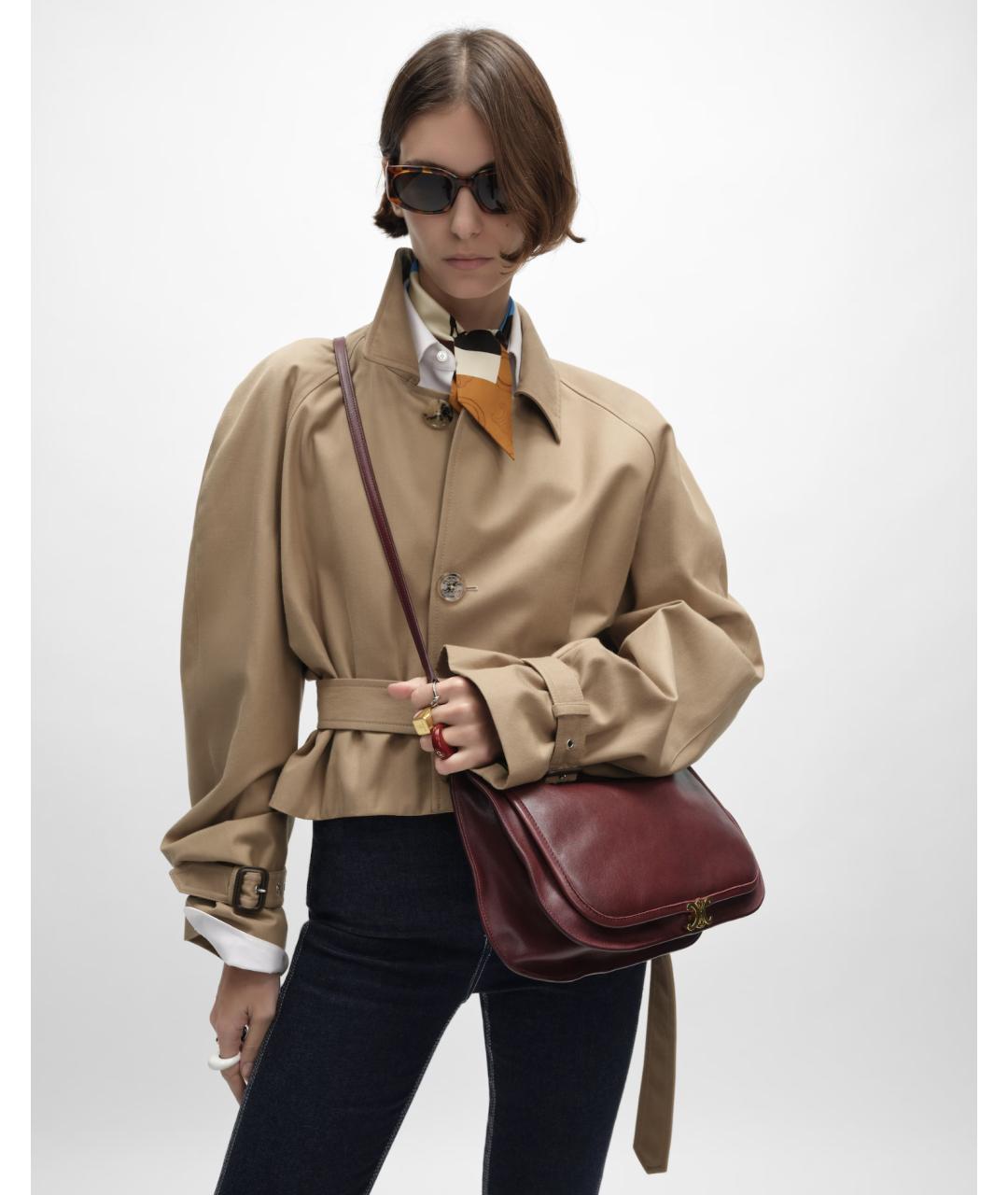 CELINE Бордовая кожаная сумка через плечо, фото 3