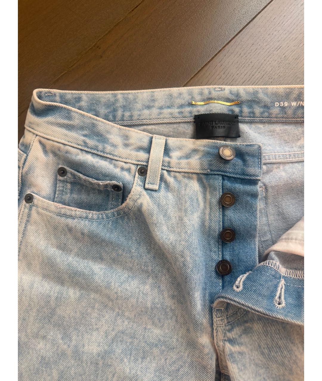 SAINT LAURENT Голубые хлопковые прямые джинсы, фото 2