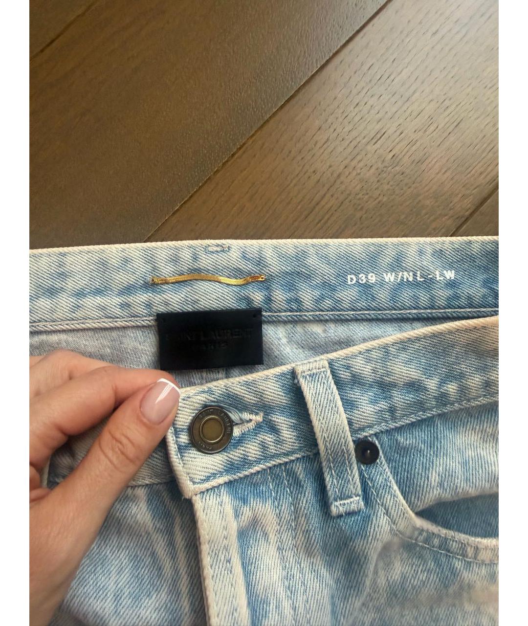 SAINT LAURENT Голубые хлопковые прямые джинсы, фото 3
