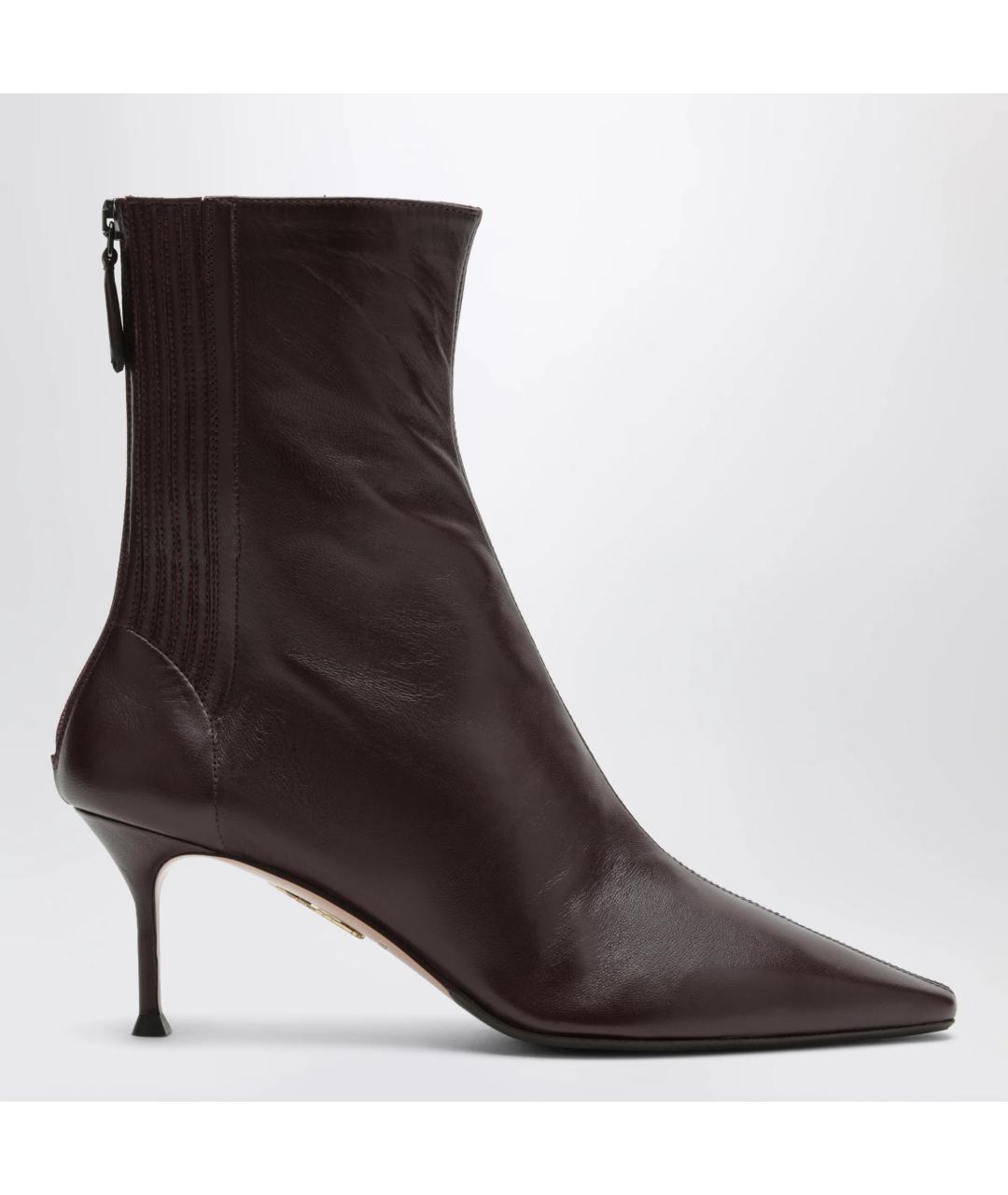 AQUAZZURA Бордовые кожаные ботильоны, фото 3