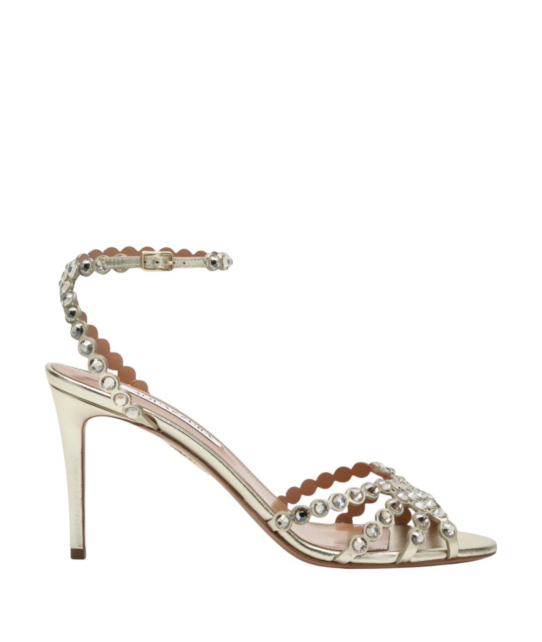 AQUAZZURA Серебряные кожаные босоножки, фото 1