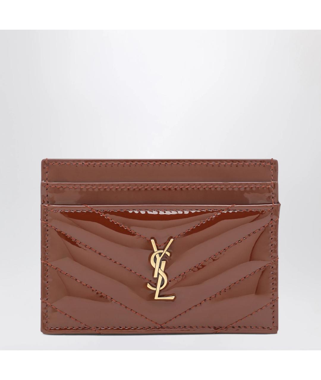 SAINT LAURENT Коричневый кардхолдер из лакированной кожи, фото 3