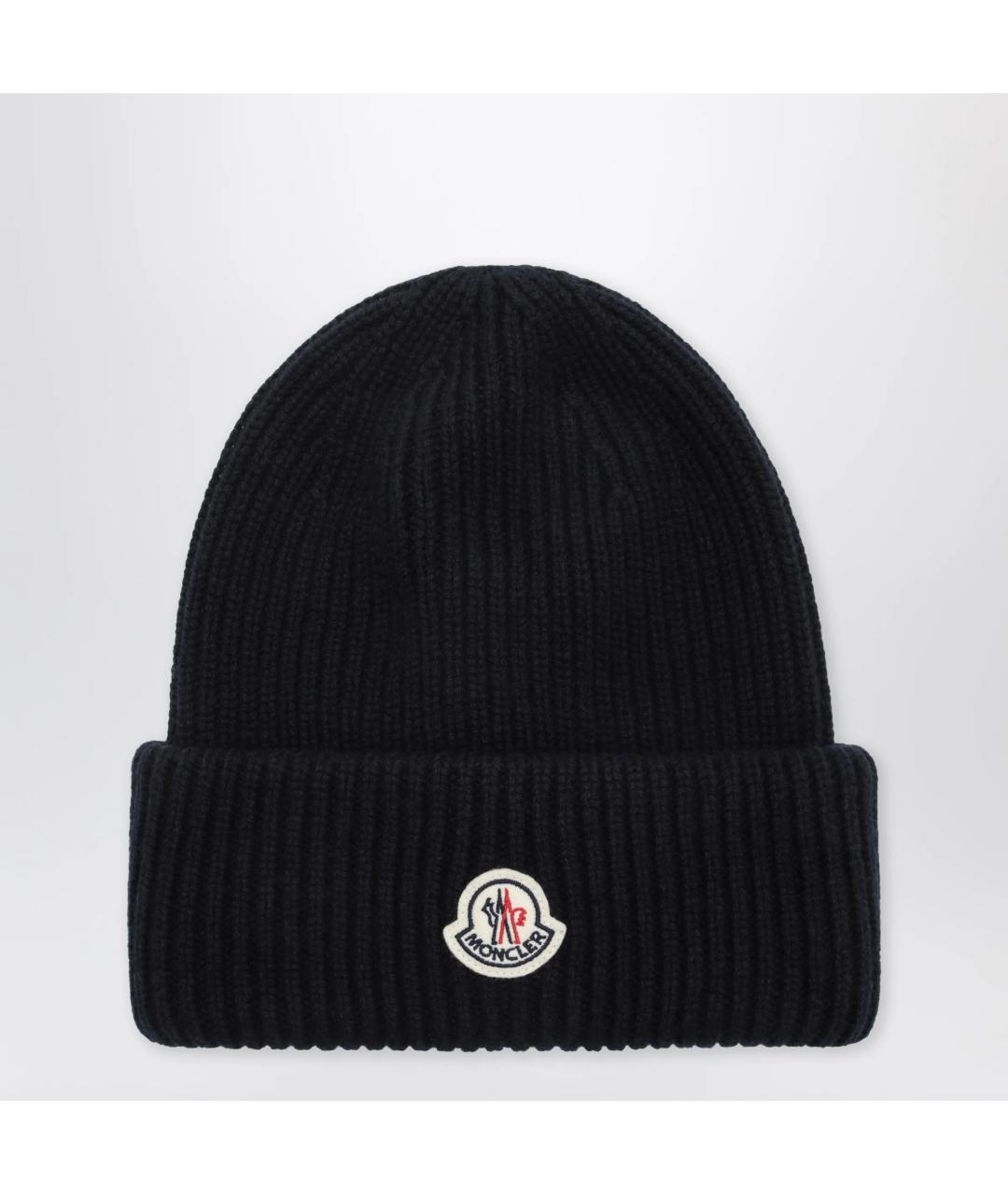 MONCLER Темно-синяя шерстяная шапка, фото 3