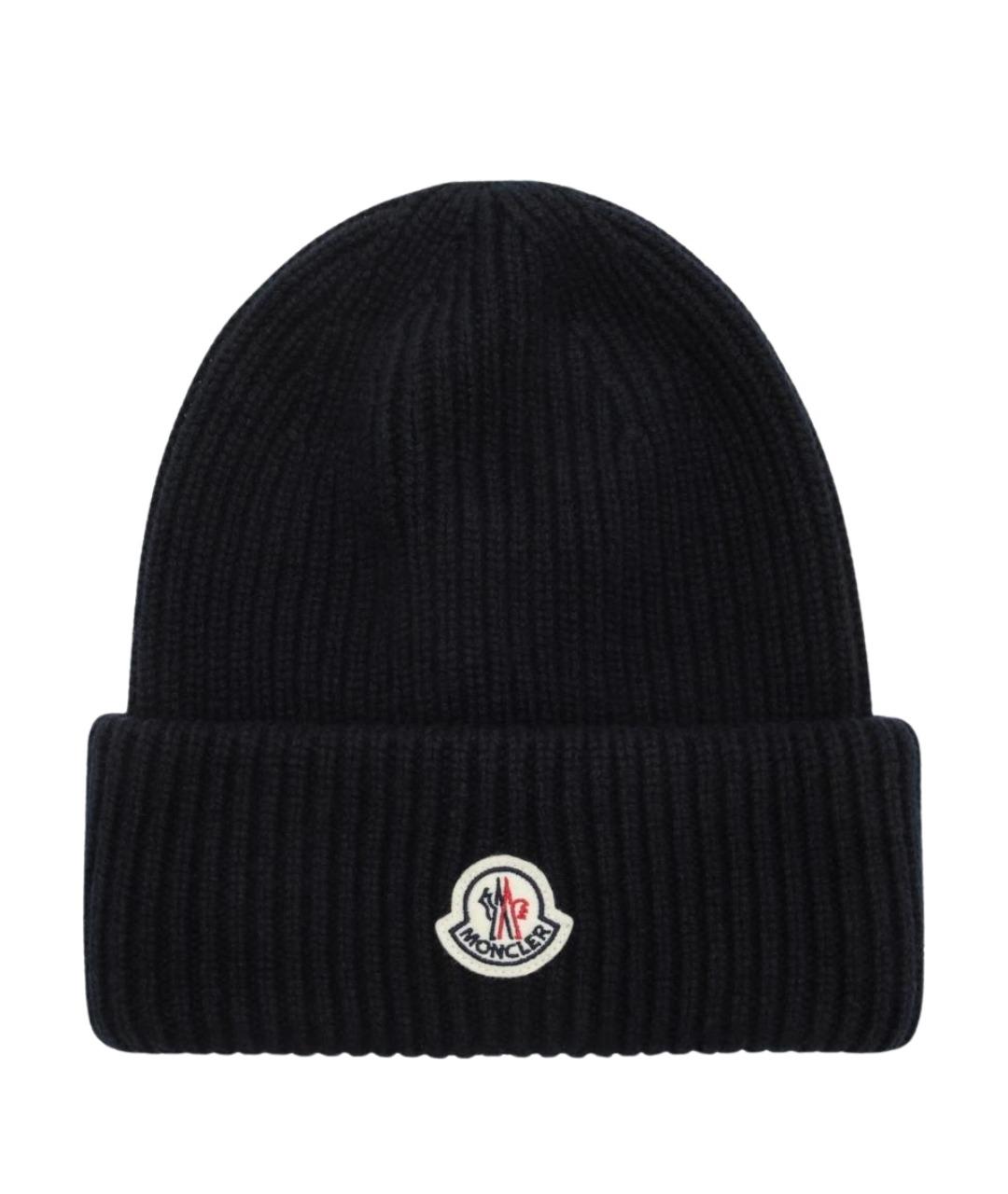 MONCLER Темно-синяя шерстяная шапка, фото 1