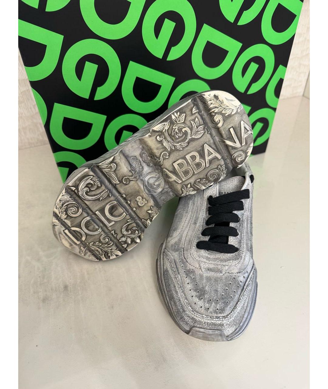 DOLCE&GABBANA Серые кожаные кроссовки, фото 5