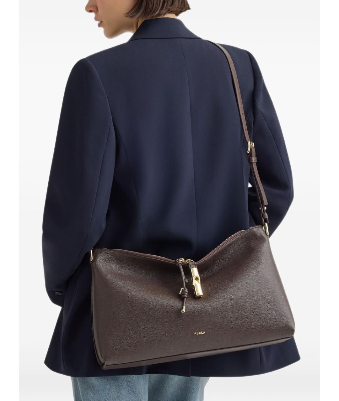 FURLA Коричневая кожаная сумка через плечо, фото 4