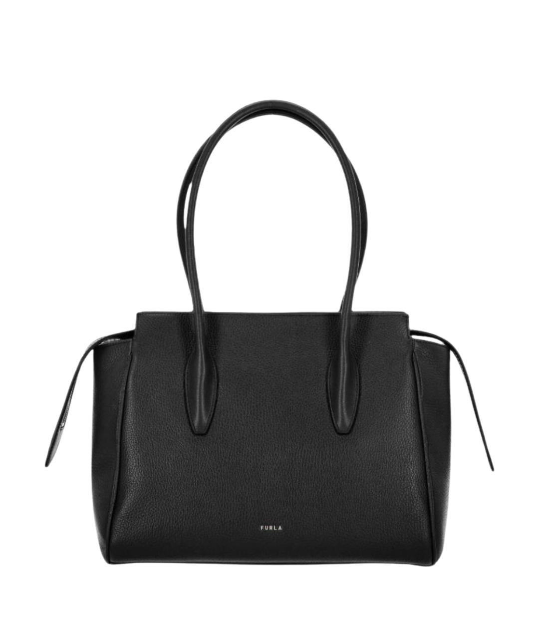 FURLA Черная кожаная сумка тоут, фото 1