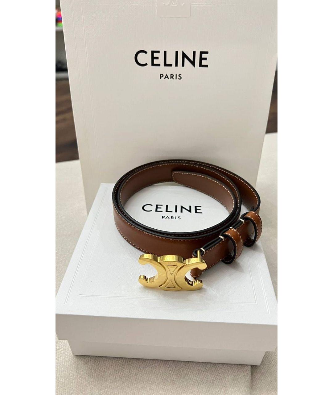 CELINE Коричневый кожаный ремень, фото 2