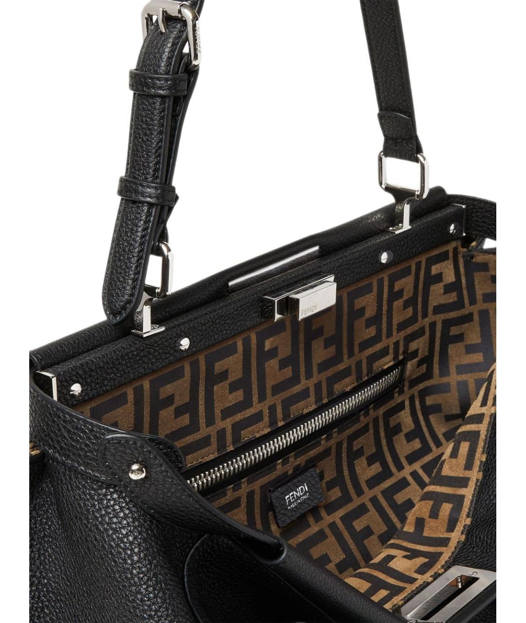 FENDI Черная кожаная сумка тоут, фото 5